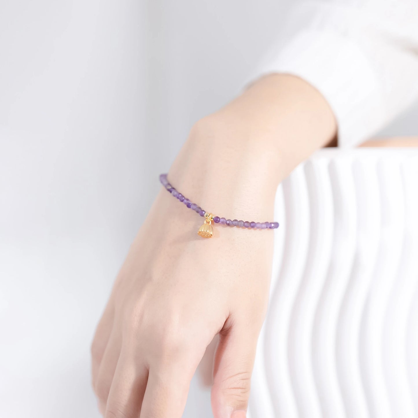 WISDOM - Amethyst with Lotus Charm - Serene Lotus (Bracelet)