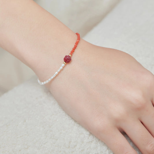 LOVE & PASSIONATE - Red Agate and Freshwater Pearl - Flame & Grace (Bracelet)