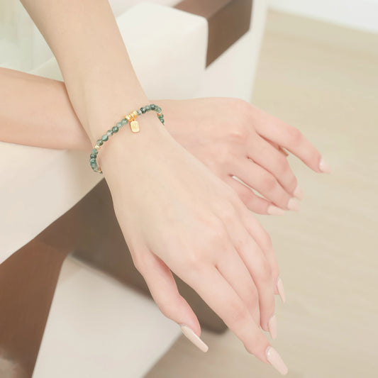 WEALTHY & FORTUNATE - Green Agate with Fu Character - Fú (Bracelet)