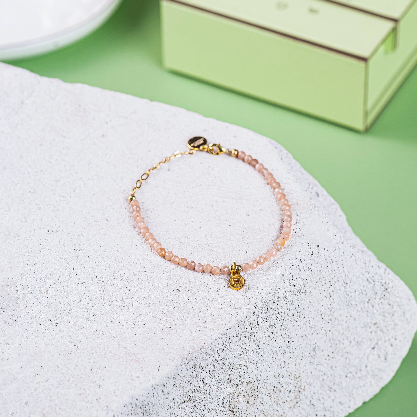 WEALTHY & FORTUNATE - Sunstone with Lucky Coin - Sunlit Fortune (Bracelet)