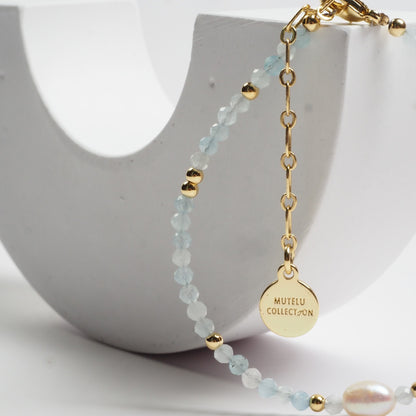 PEACE & WISDOM - Aquamarine & Freshwater Pearl - Ocean Whisper (Bracelet)