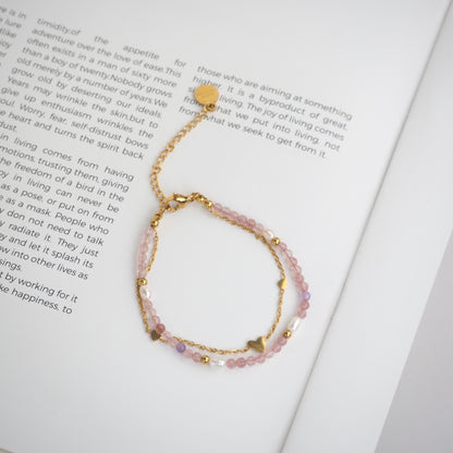 PEACE & WISDOM - Strawberry Quartz & Amethyst - Embrace (Bracelet)