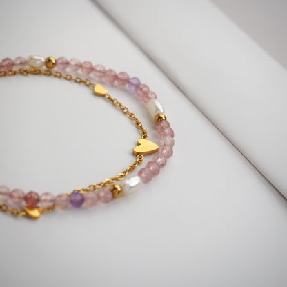 PEACE & WISDOM - Strawberry Quartz & Amethyst - Embrace (Bracelet)