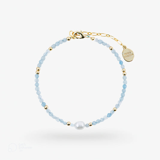 PEACE & WISDOM - Aquamarine & Freshwater Pearl - Ocean Whisper (Bracelet)
