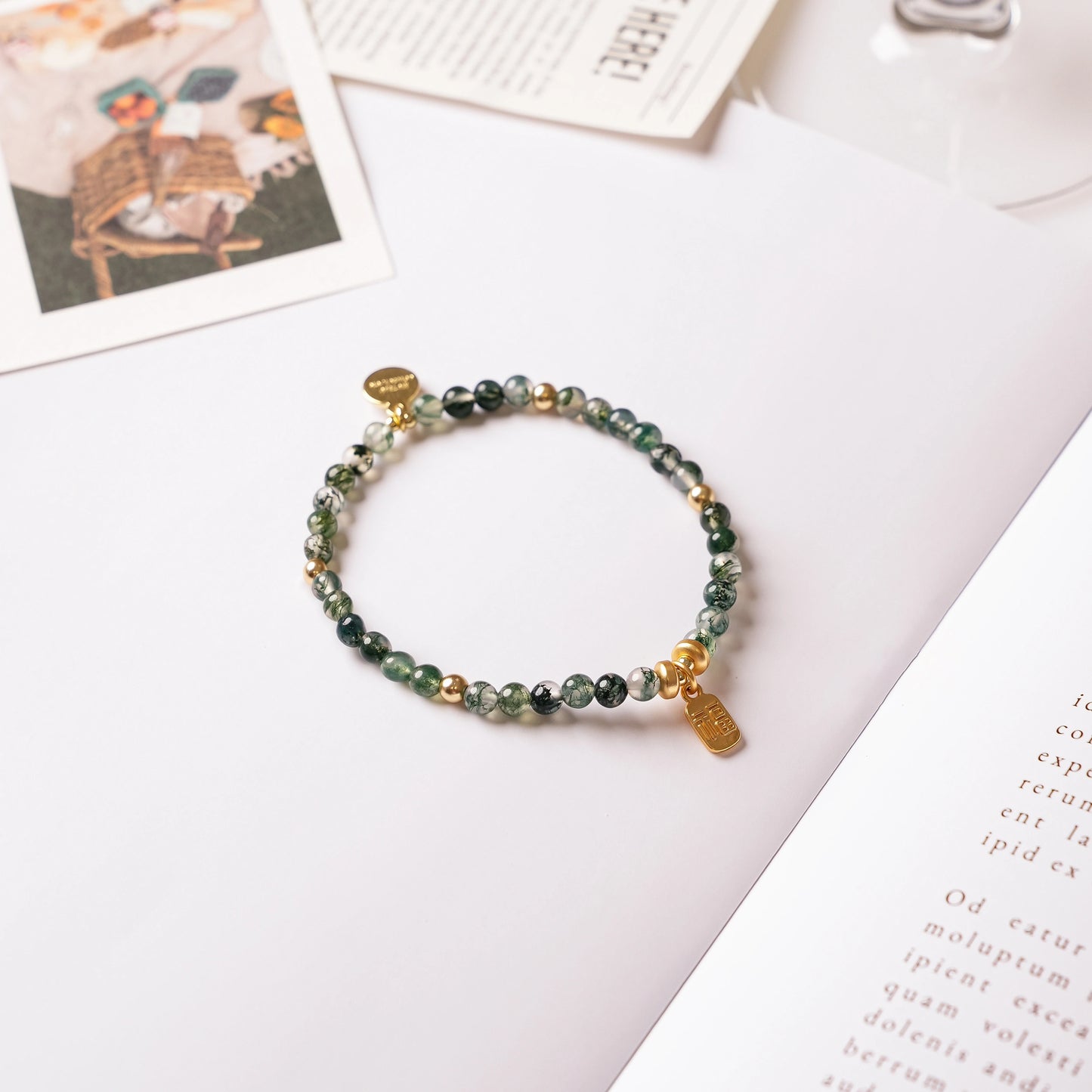 WEALTHY & FORTUNATE - Green Agate with Fu Character - Fú (Bracelet)
