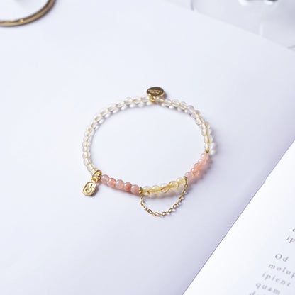 WEALTHY & FORTUNATE - Gold Rutilated Quartz with Ji Character - Jí (Bracelet)